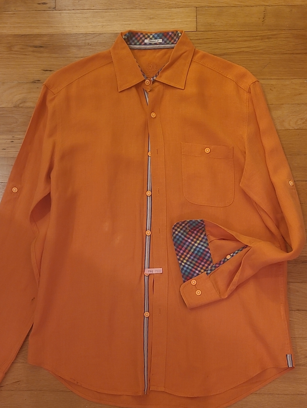 Men's Orange Casual Button-Down Shirt with Contrast Trim